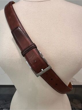 Men's Magnanni Brown Leather Belt Bag with Silver Buckle— Size 40